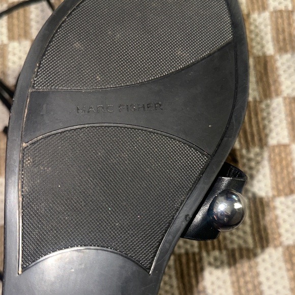 Marc Fisher Black Leather Sandals with Metallic Accents - Picture 9 of 10